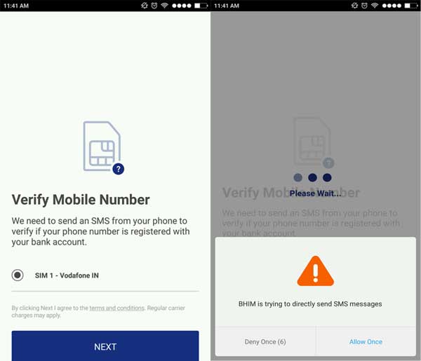 BHIM app screenshot of entering details
