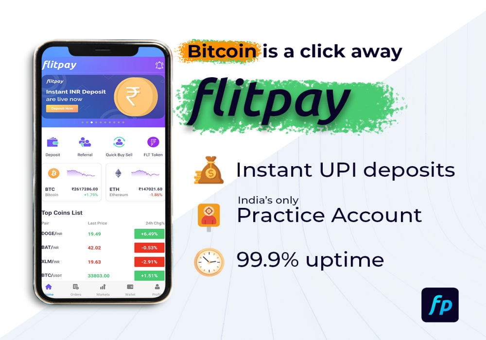 Flitpay lets you buy, store, sell, or exchange cryptocurrencies in India